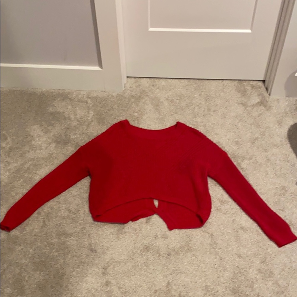 red cropped sweater